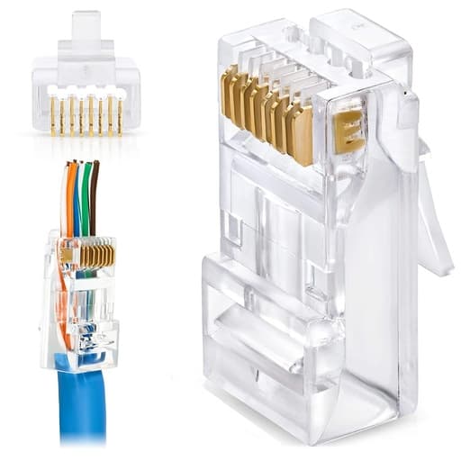 RJ45 Pass-Through Ethernet Connector (Gold-Plated, Network Cable Plug)